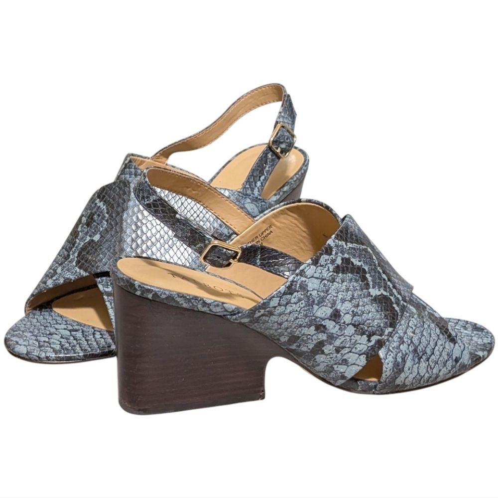 Talbots slingback wedge platform leather sandals criss-cross blue snake size 11M